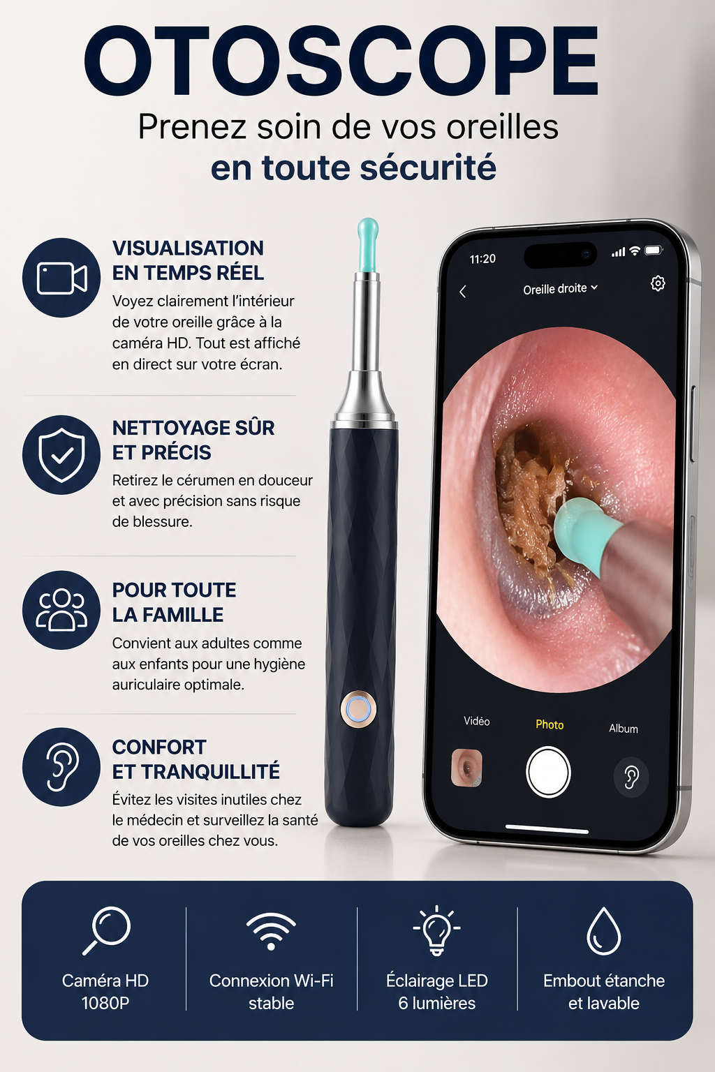Otoscope de nettoyage d'oreilles